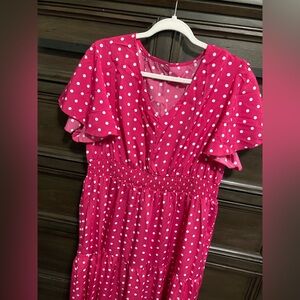 SHEIN Pink and White Flutter Sleeve Maxi Sundress